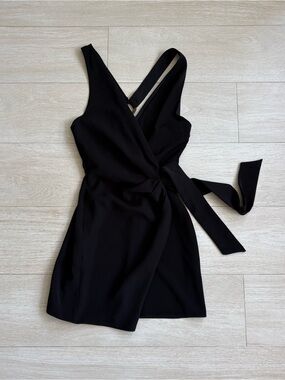 Zara Black Sleeveless Wrap Romper with Waist Tie